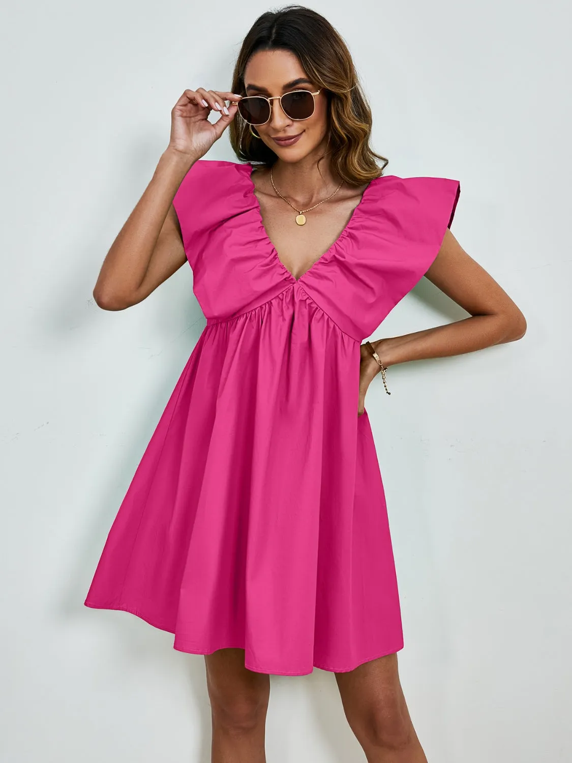 🌟 V-Neck Cap Sleeve Mini Dress 🌟