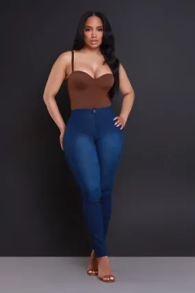 $15.99 Super Swank High Waist Stretchy Jeans - Dark Wash Denim
