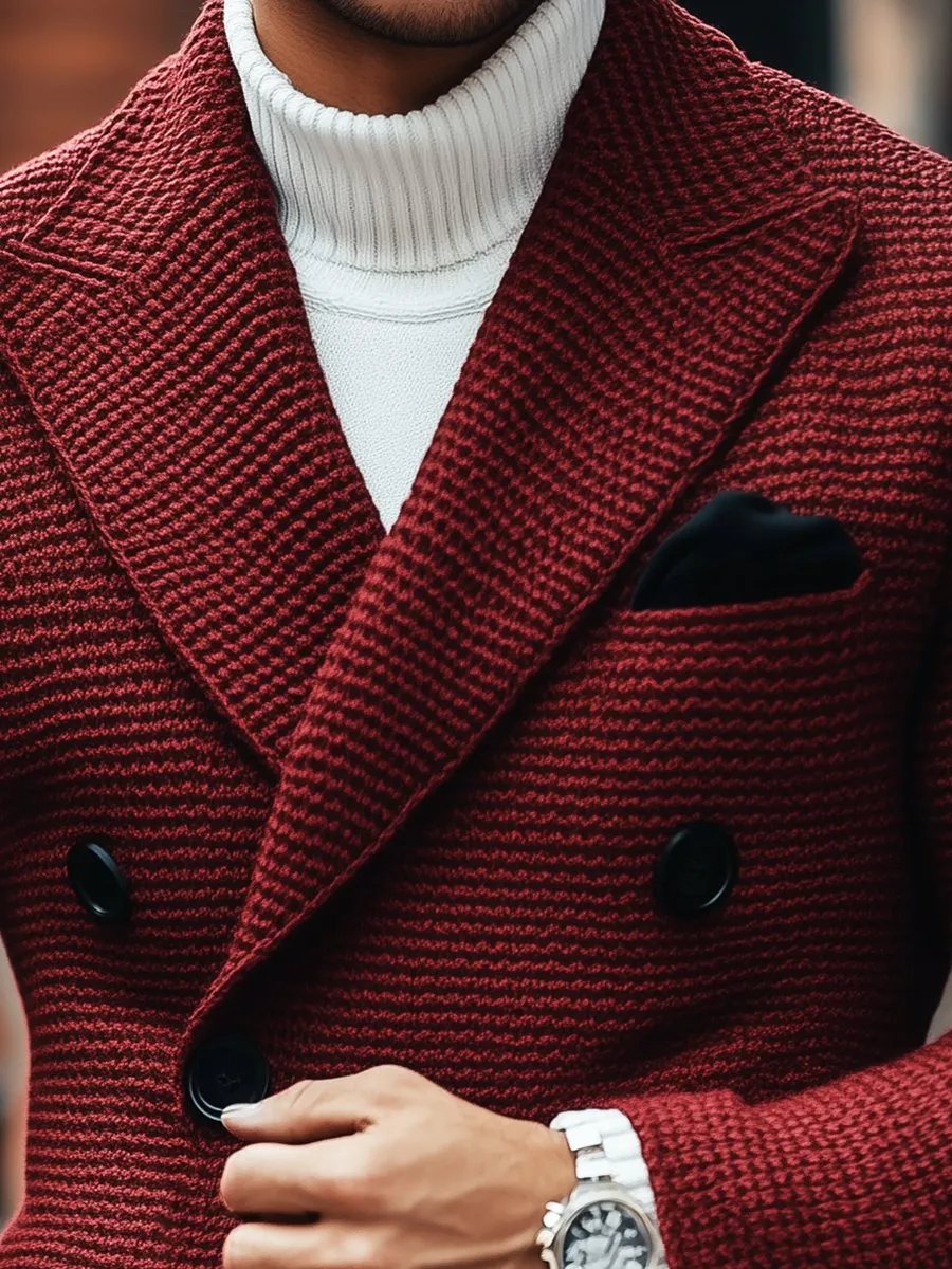 【24-hour shipping】Vintage Lapel Multi-Pocket Casual Double Breasted Knitted Blazer