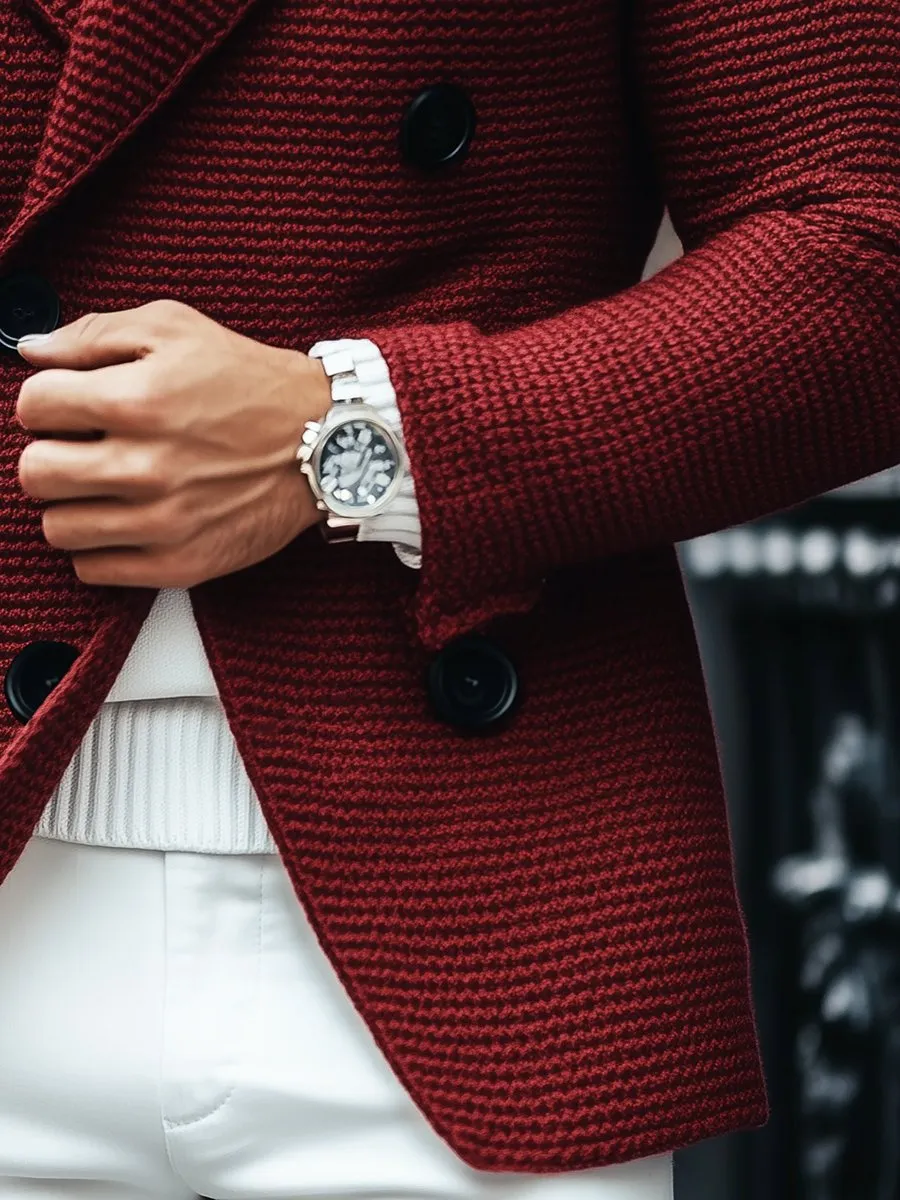 【24-hour shipping】Vintage Lapel Multi-Pocket Casual Double Breasted Knitted Blazer
