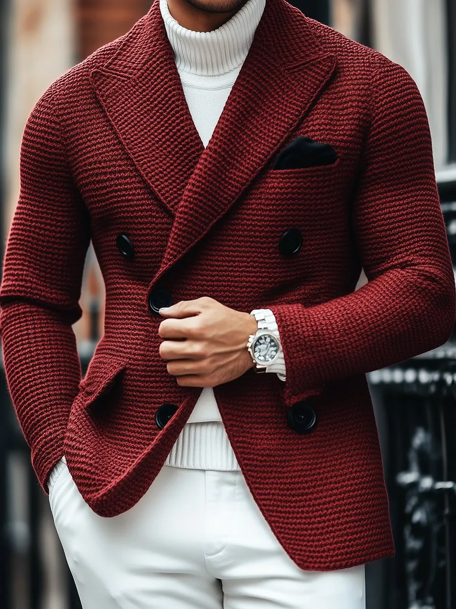 【24-hour shipping】Vintage Lapel Multi-Pocket Casual Double Breasted Knitted Blazer