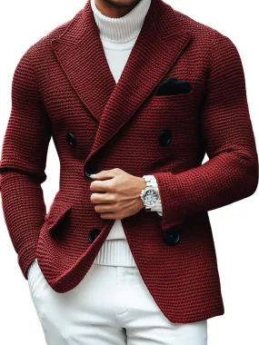 【24-hour shipping】Vintage Lapel Multi-Pocket Casual Double Breasted Knitted Blazer