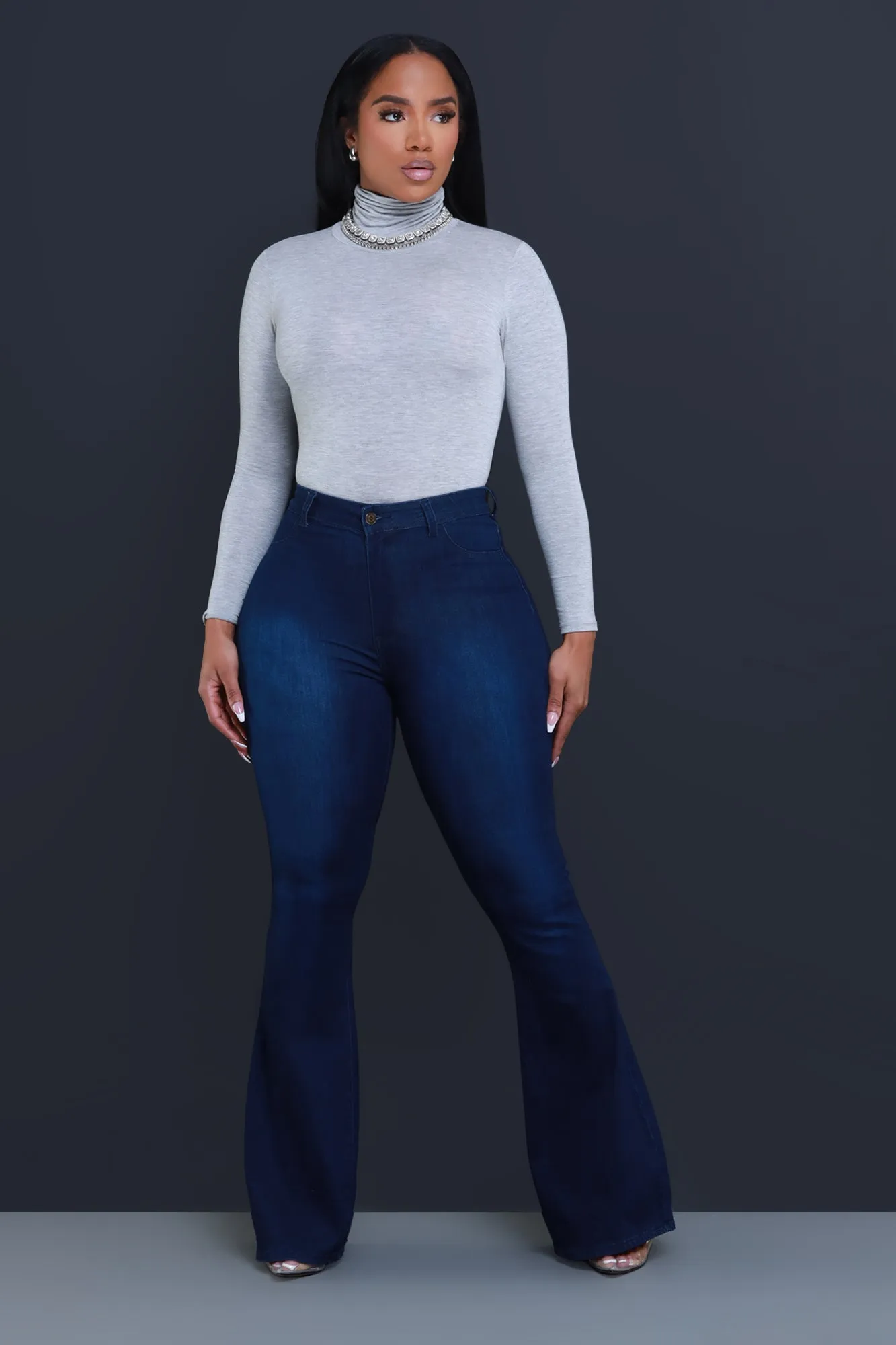 $5 Bing High Waist Stretchy Bell Bottom Jeans - Dark Wash