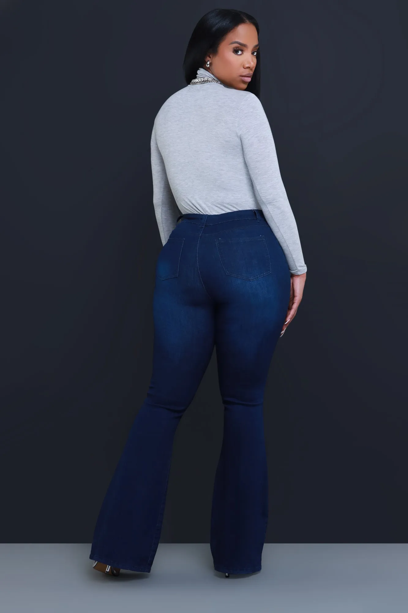 $5 Bing High Waist Stretchy Bell Bottom Jeans - Dark Wash