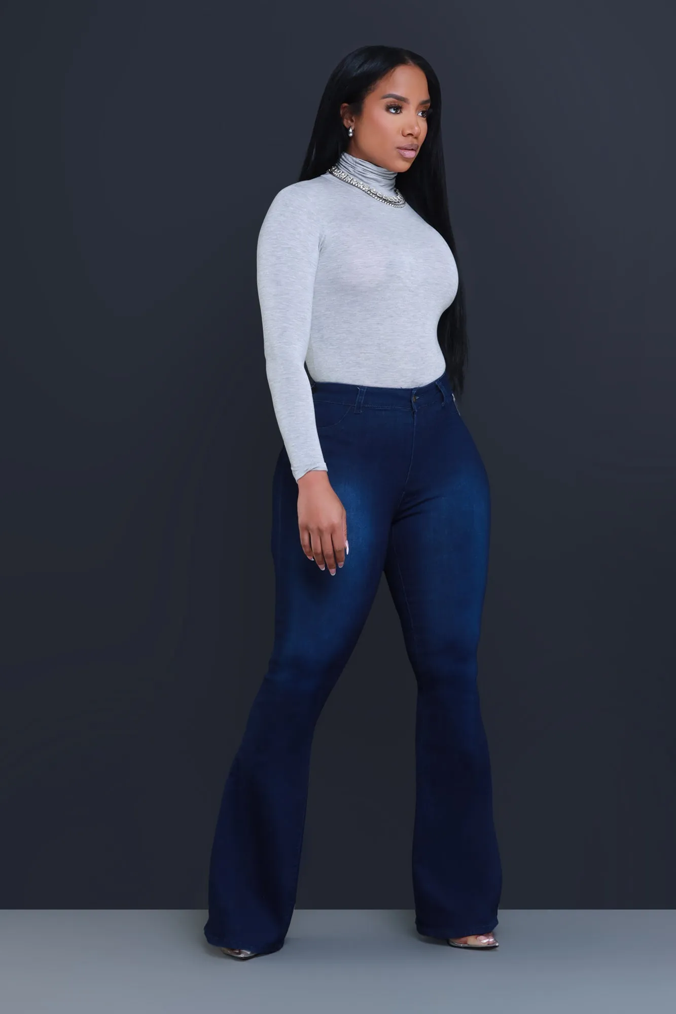 $5 Bing High Waist Stretchy Bell Bottom Jeans - Dark Wash