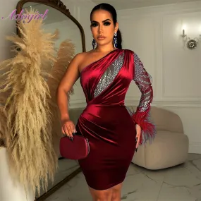 ADOGIRL Bling Feather Velvet Chic Mini Dress