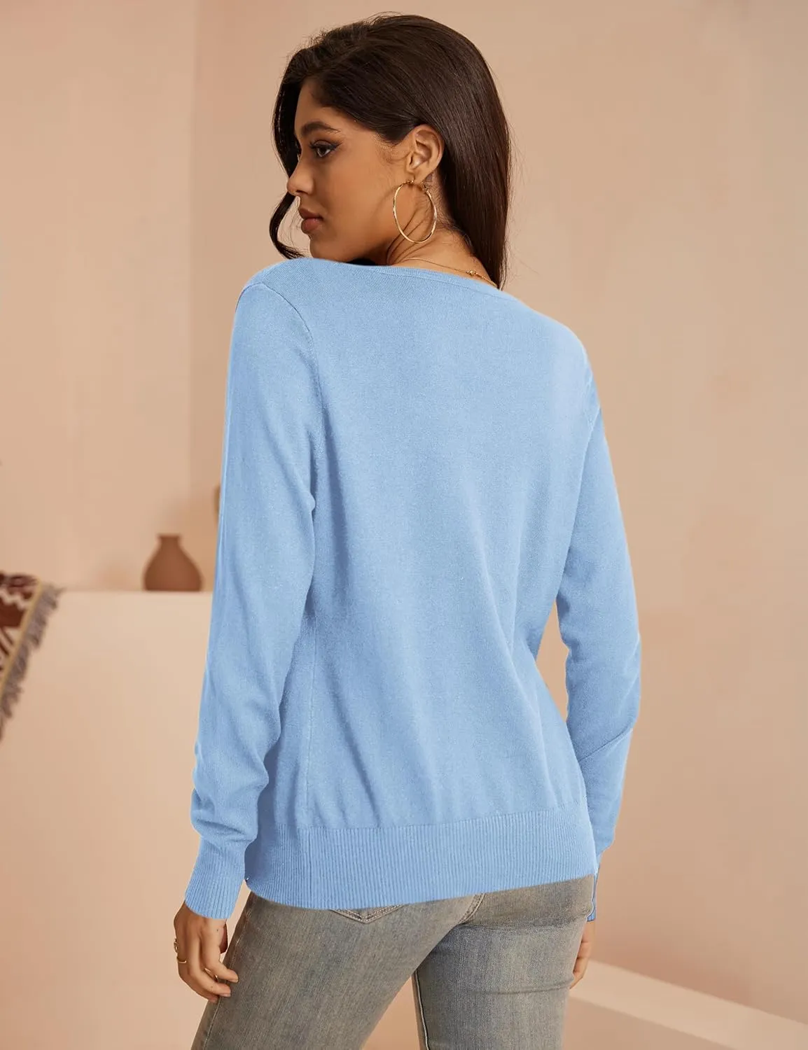 a.Jesdani Women's Button Down Crew Neck Long Sleeve Soft Knit Cardigan Sweaters