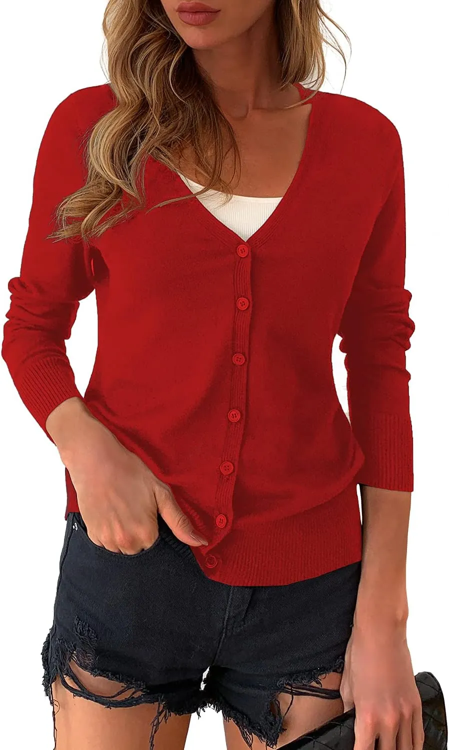 a.Jesdani Women's Button Down Crew Neck Long Sleeve Soft Knit Cardigan Sweaters