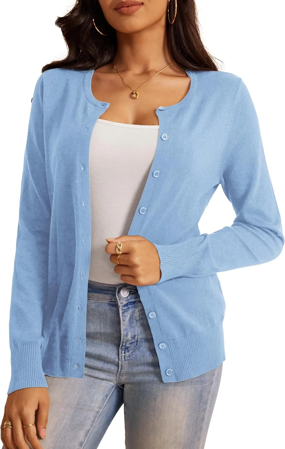 a.Jesdani Women's Button Down Crew Neck Long Sleeve Soft Knit Cardigan Sweaters
