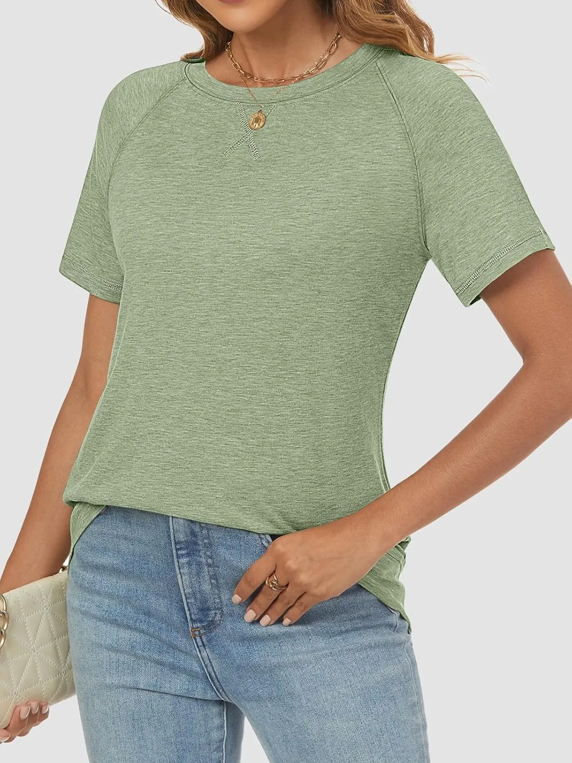 ATHMILE Womens T Shirts Short Sleeve Crewneck Tees Trendy Lightweight Soft Casual Summer Tops 2025