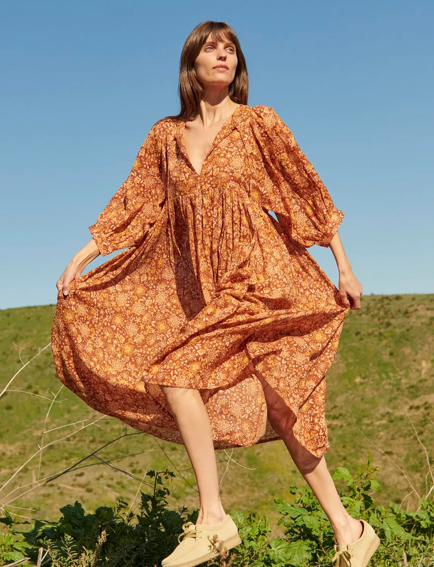 Autumn Florals Midi Dress