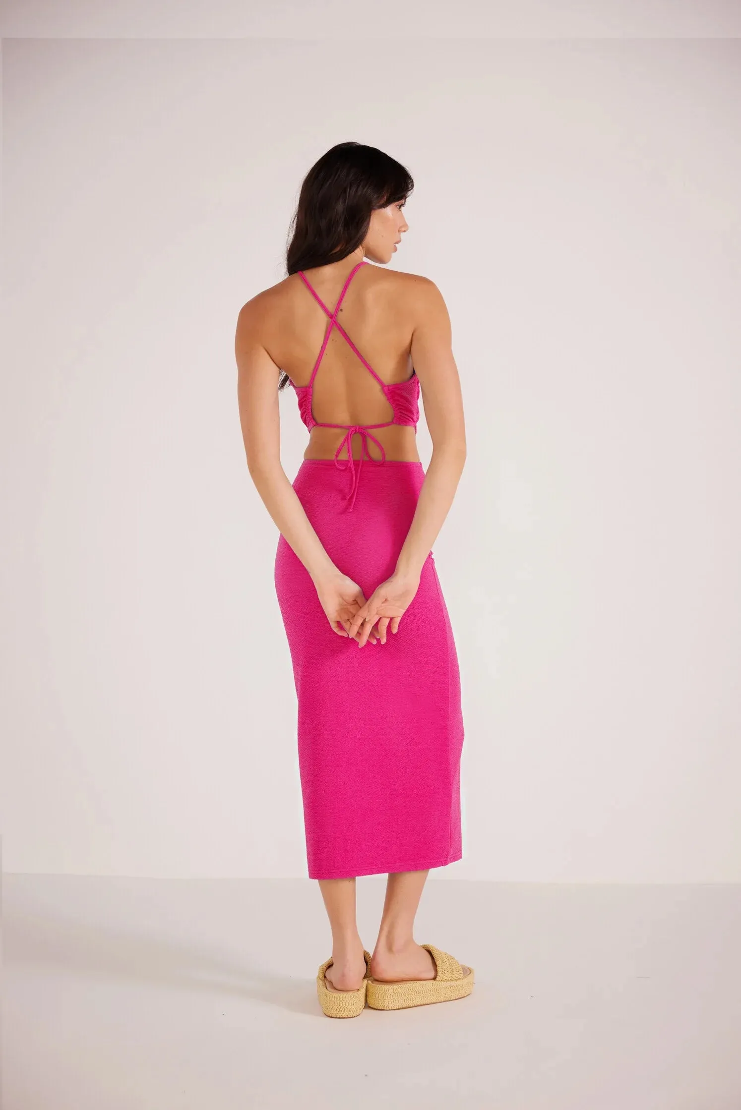Aya Lace Up Midi Dress - Hot Pink
