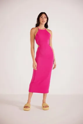 Aya Lace Up Midi Dress - Hot Pink