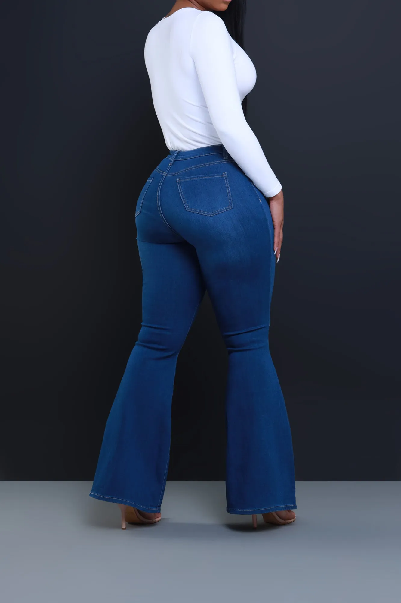 Bing High Waist Stretchy Bell Bottom Jeans - Medium Wash
