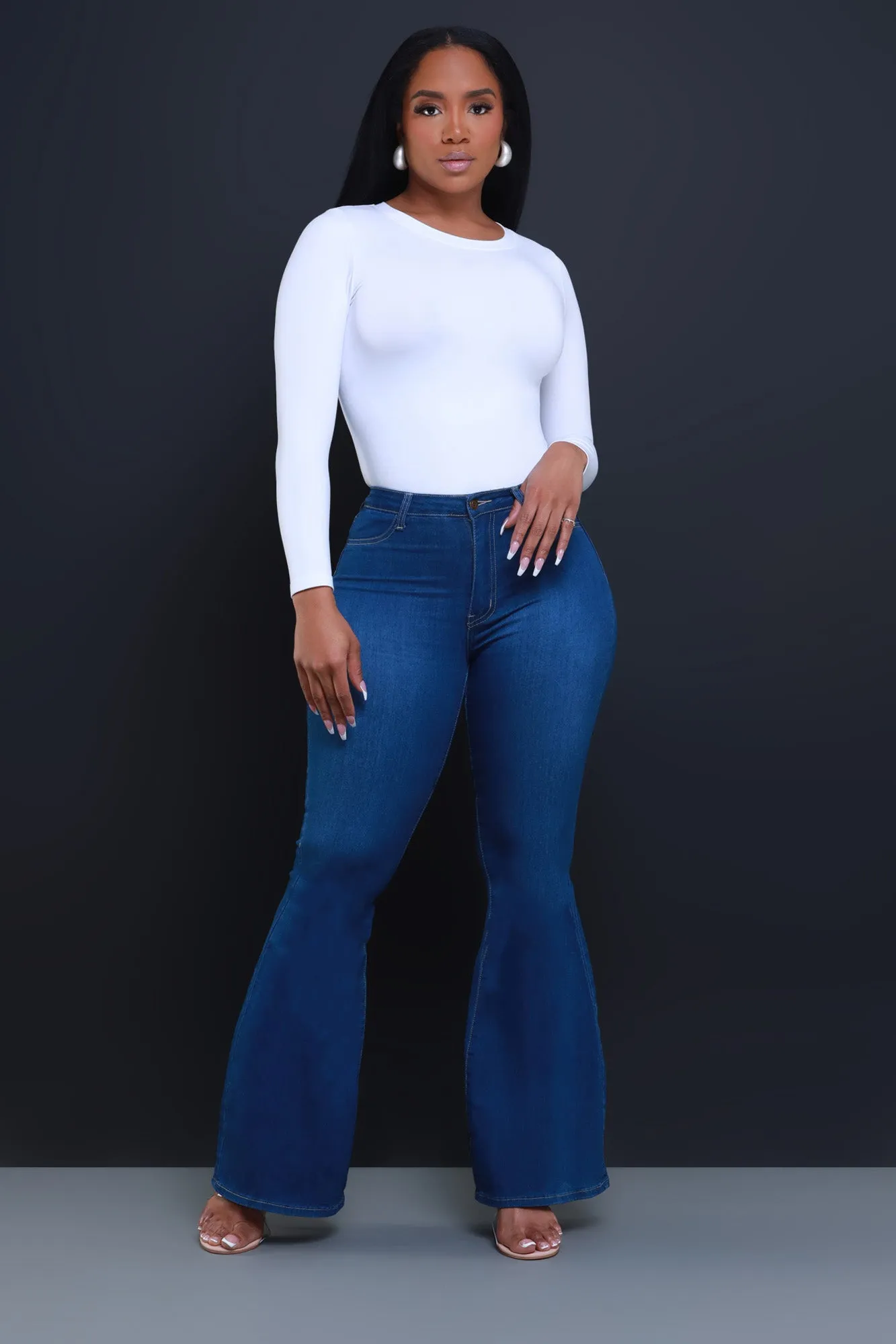 Bing High Waist Stretchy Bell Bottom Jeans - Medium Wash