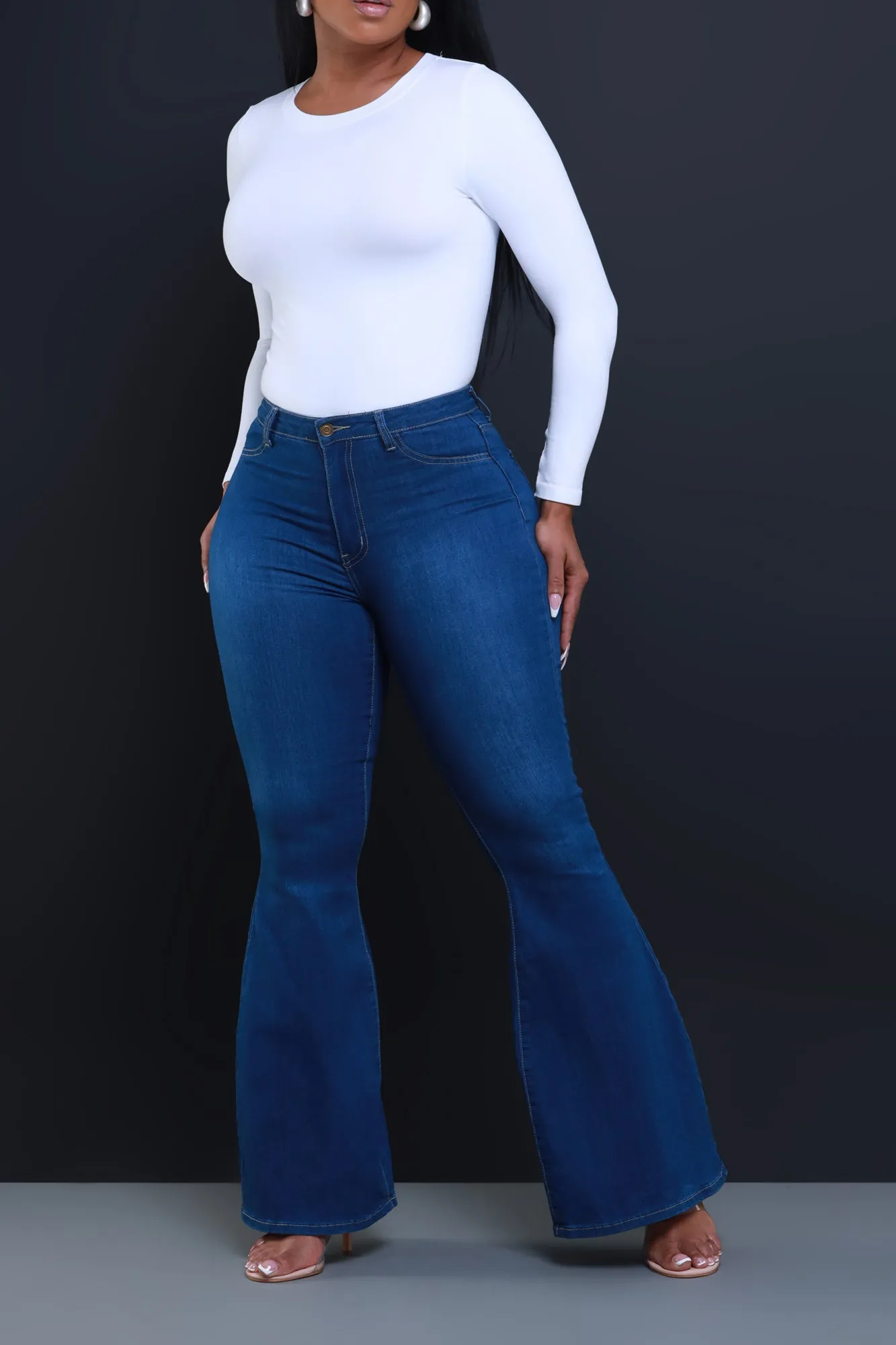 Bing High Waist Stretchy Bell Bottom Jeans - Medium Wash