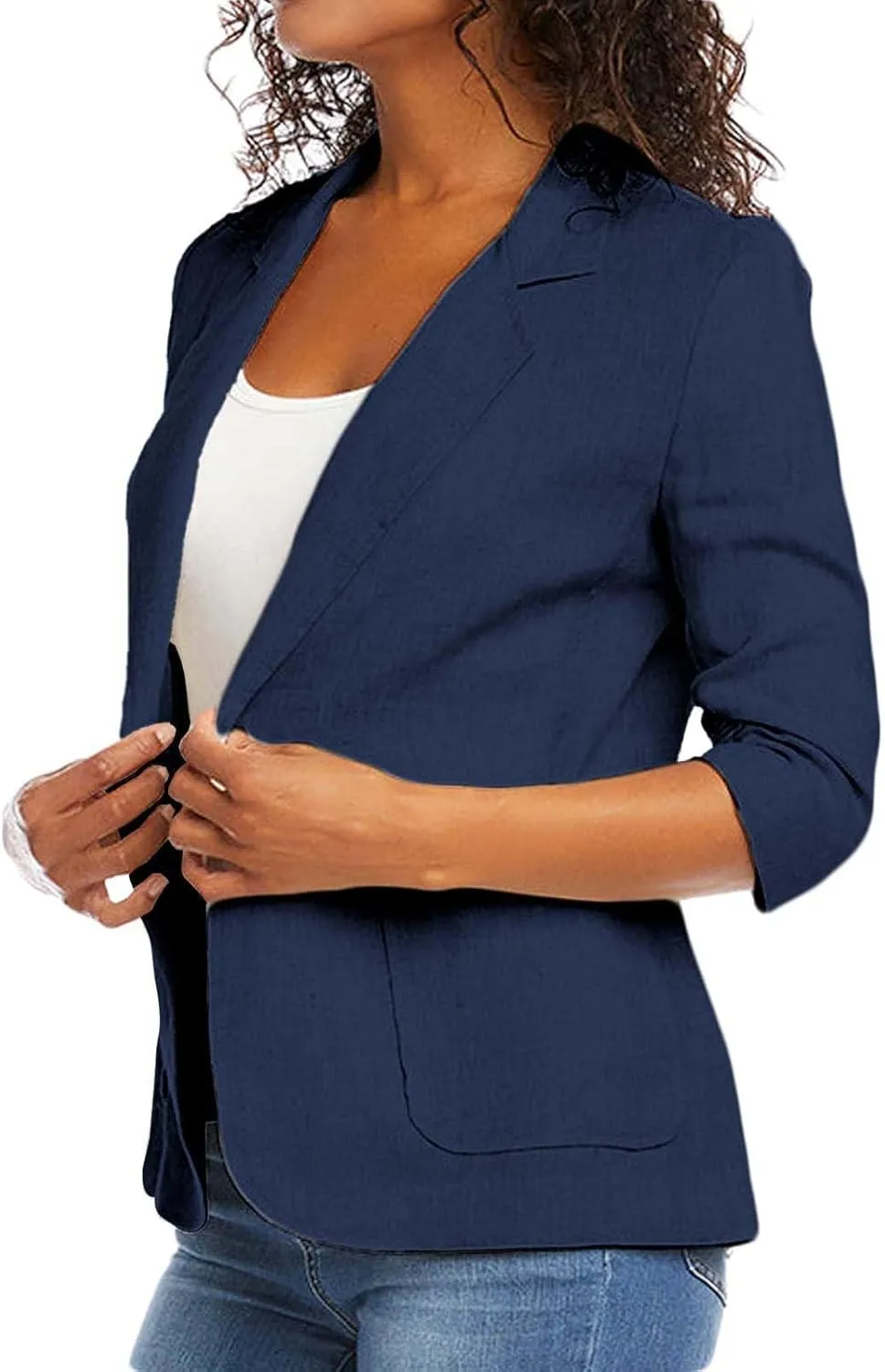 Blazers for Women Turn Down Collar 3/4 Sleeve Casual Coat Cardigan Blouse Business Casual Lightweight Suit