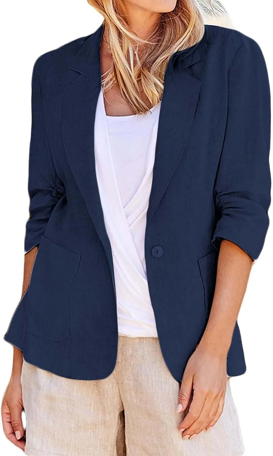 Blazers for Women Turn Down Collar 3/4 Sleeve Casual Coat Cardigan Blouse Business Casual Lightweight Suit