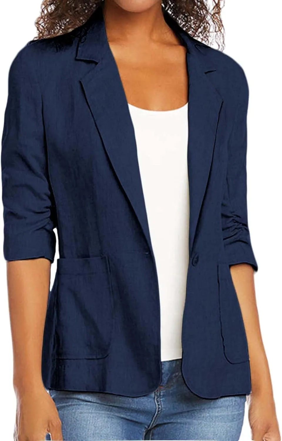 Blazers for Women Turn Down Collar 3/4 Sleeve Casual Coat Cardigan Blouse Business Casual Lightweight Suit