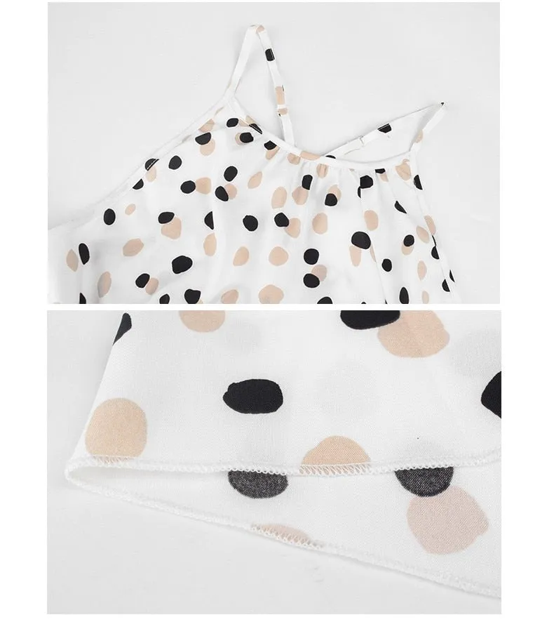 Boho Midi Dress, Strappy Sundress, Polka Dot in White