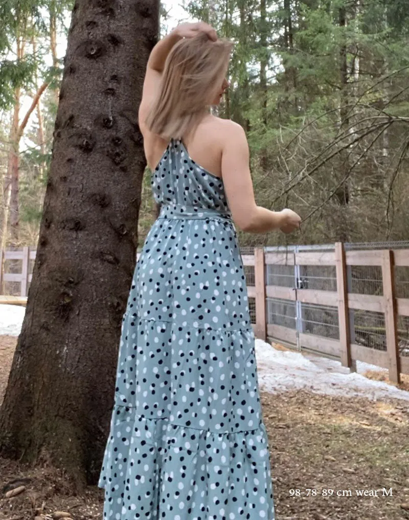 Boho Midi Dress, Strappy Sundress, Polka Dot in White
