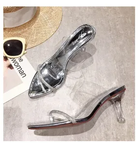 BOOPDO DESIGN DIAMANTE CLEAR DETAIL HEELED SANDALS