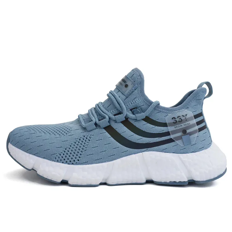 Breathable Mesh White Sneakers - Comfortable Outdoor Running Shoes