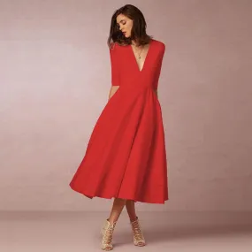 Chic V Neck Swing Dress