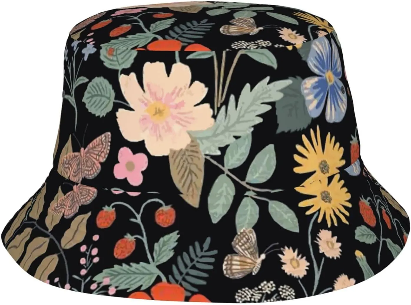 Chic Wildflowers Bucket Hat Summer Packable Fisherman Cap Beach Travel Sun Hat for Unisex Men Women