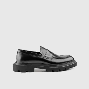 Chunky Sole Dress Loafers Black Hi Shine 0379