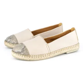 Consisela : Ladies Leather Espadrille Shoe In Cream Cayak & Opal Rockafella