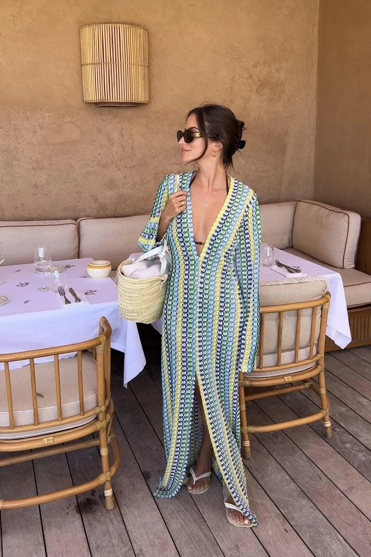 Crochet Stripe Maxi Dress: Vibrant Beach Chic Style