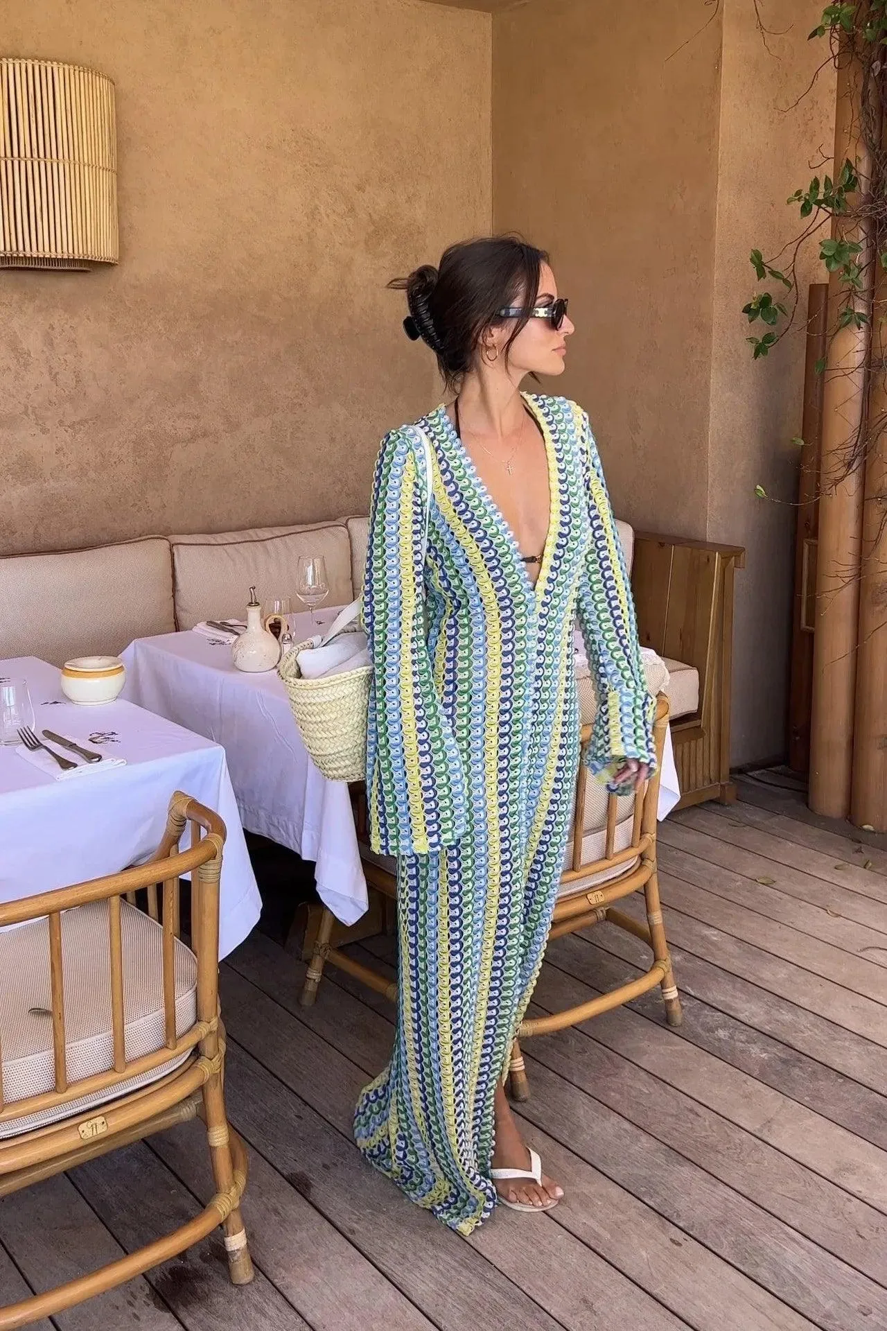 Crochet Stripe Maxi Dress: Vibrant Beach Chic Style