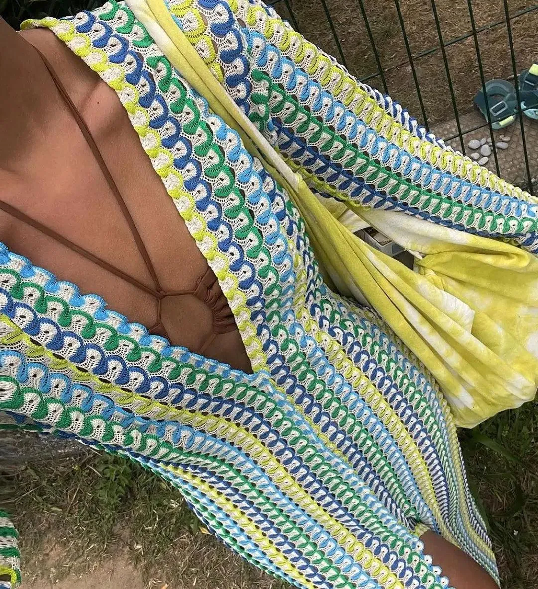 Crochet Stripe Maxi Dress: Vibrant Beach Chic Style
