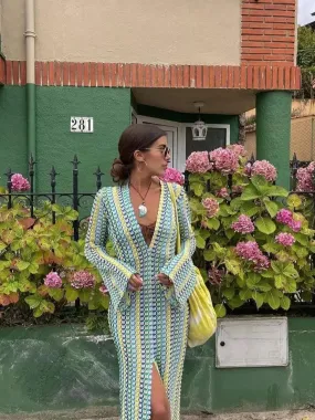 Crochet Stripe Maxi Dress: Vibrant Beach Chic Style