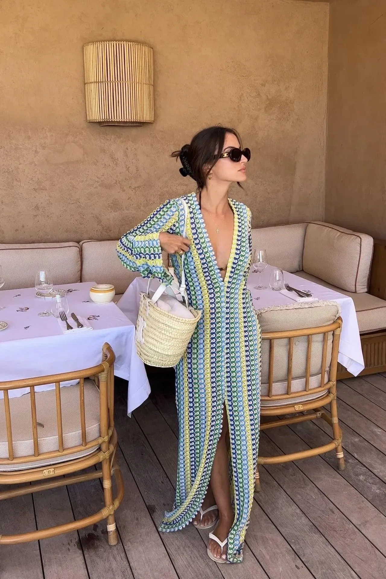 Crochet Stripe Maxi Dress: Vibrant Beach Chic Style