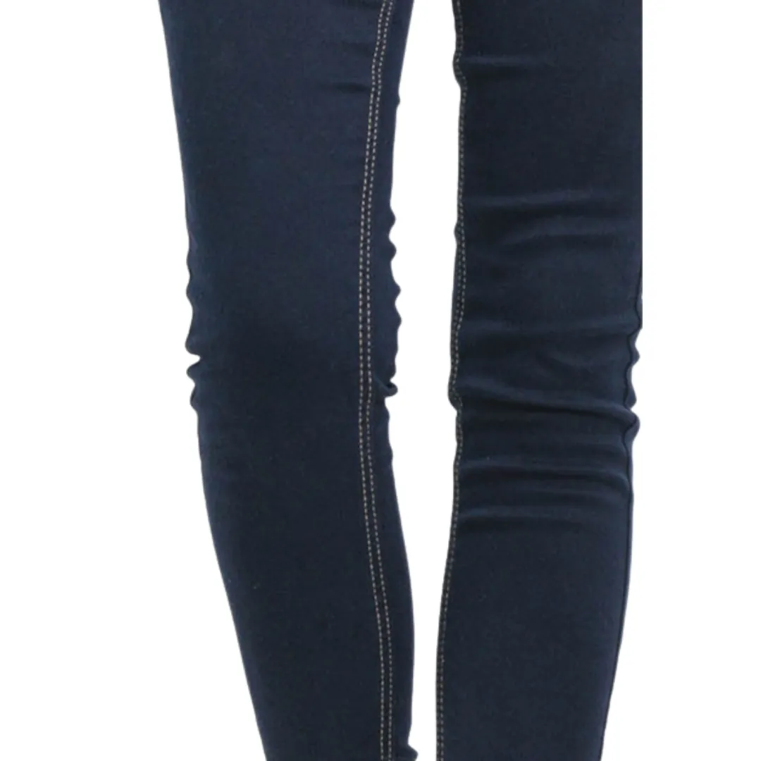 Dark Denim Mid Rise Double Button Skinny Stretch Jeans