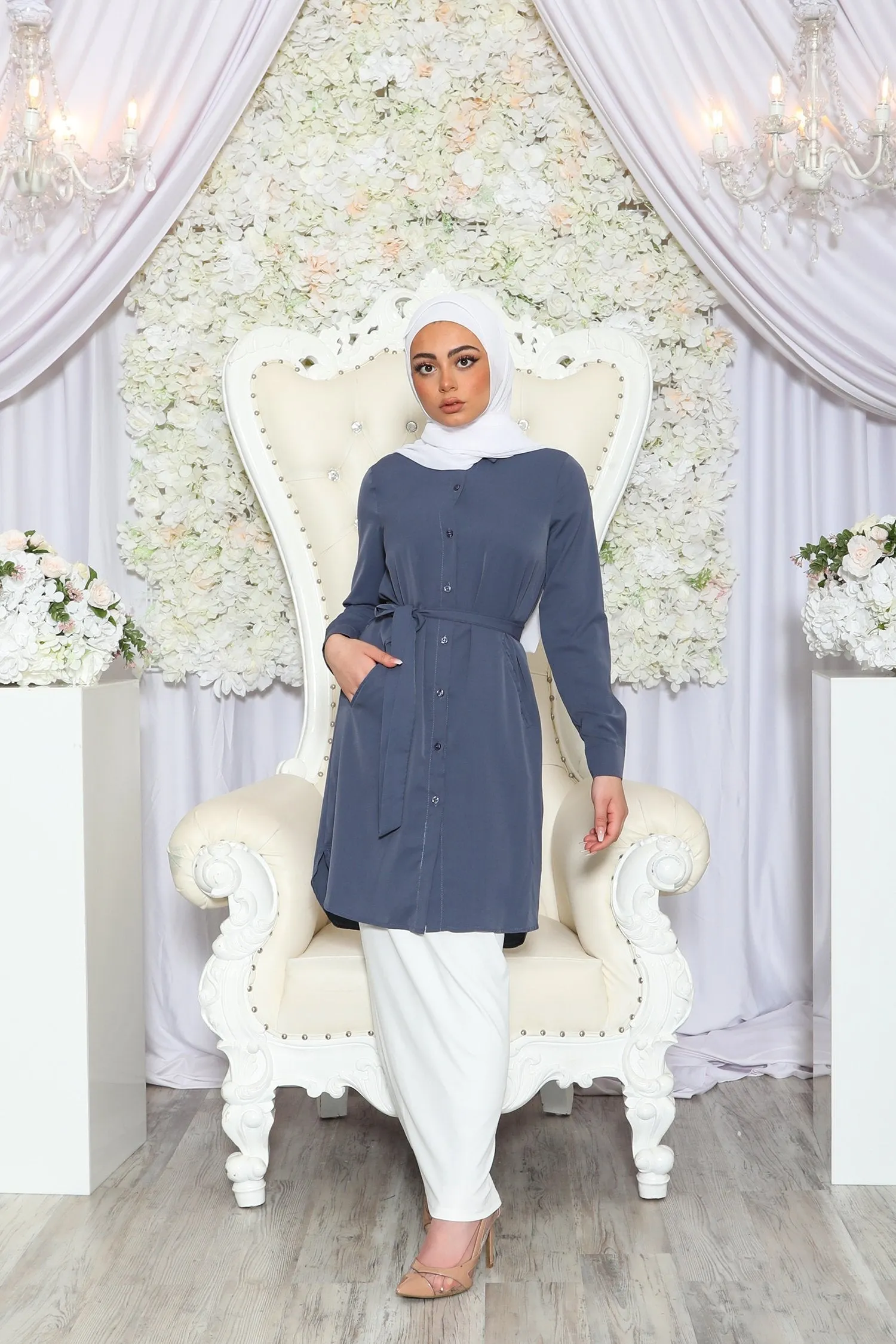 Deluxe Soft Long Blouse- Dark Blue Gray