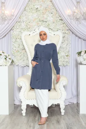 Deluxe Soft Long Blouse- Dark Blue Gray