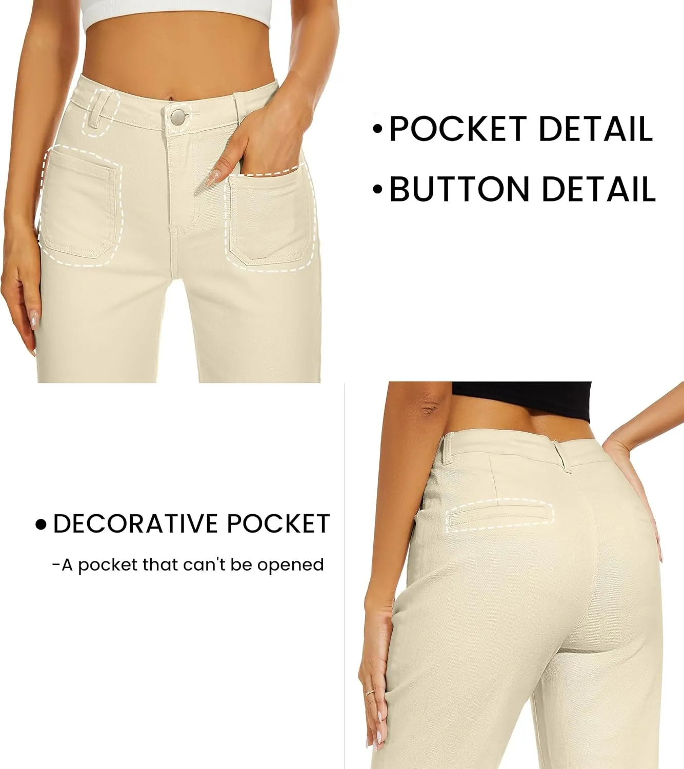 Denim Women Cropped Trousers Jeans Pants Leg Jeans High Rise Pants Stretchy with Pockets