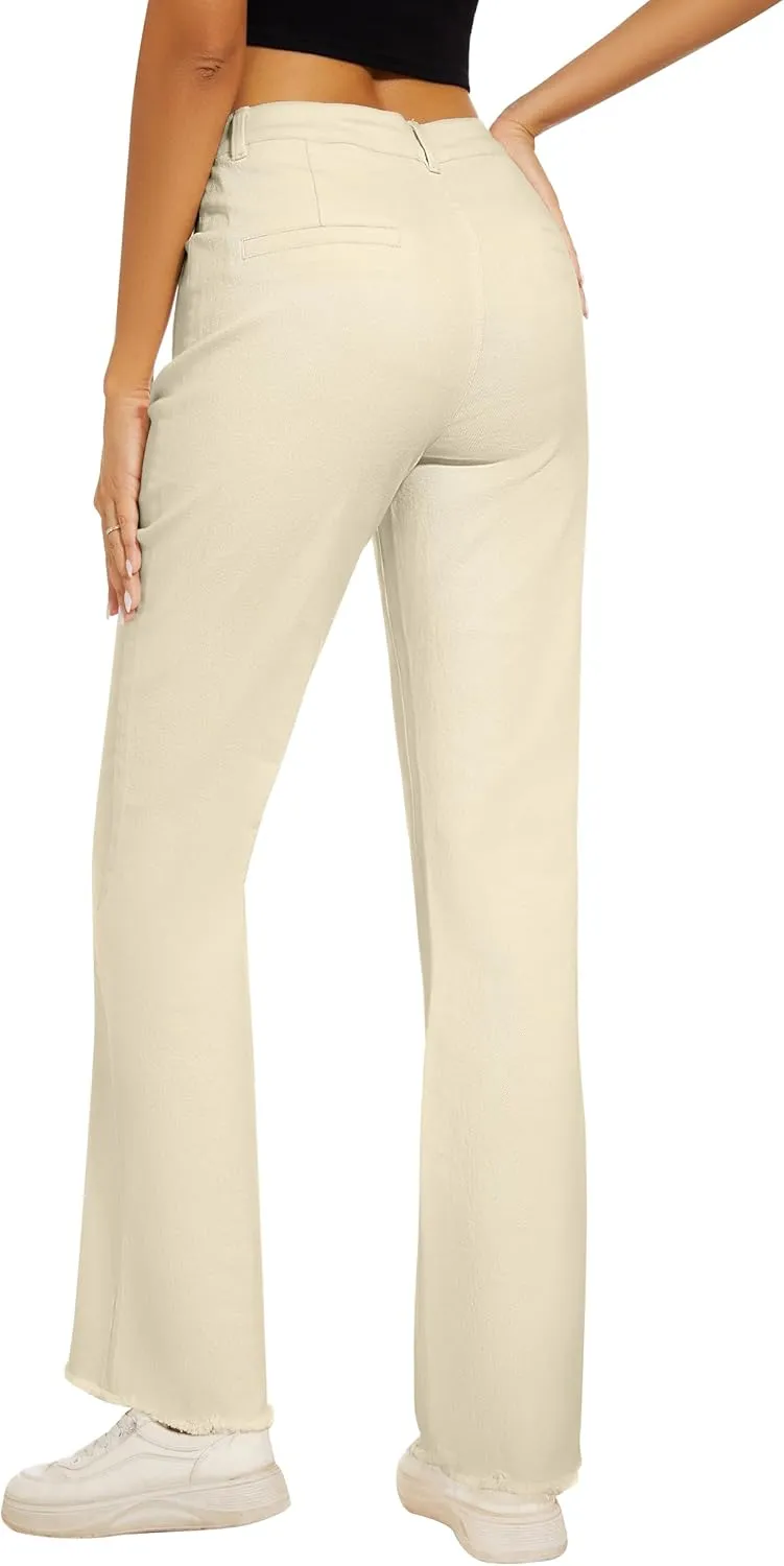 Denim Women Cropped Trousers Jeans Pants Leg Jeans High Rise Pants Stretchy with Pockets