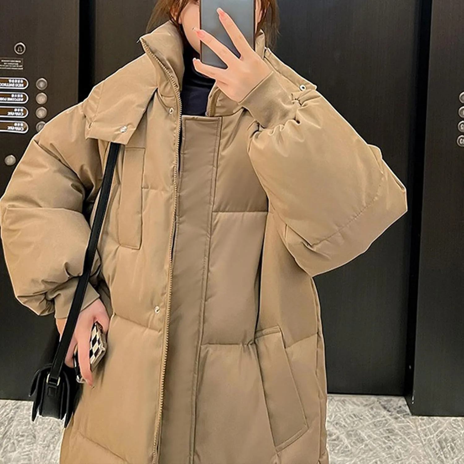 DGHM-JLMY Womens Winter Warm Maxi Puffer Jacket Comfortable Fashion Down Coat Casual Loose Hood Full Zip Parka Coats