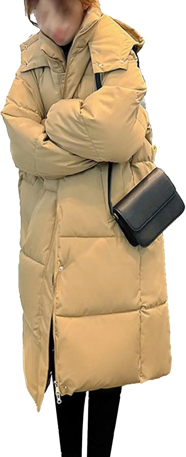 DGHM-JLMY Womens Winter Warm Maxi Puffer Jacket Comfortable Fashion Down Coat Casual Loose Hood Full Zip Parka Coats