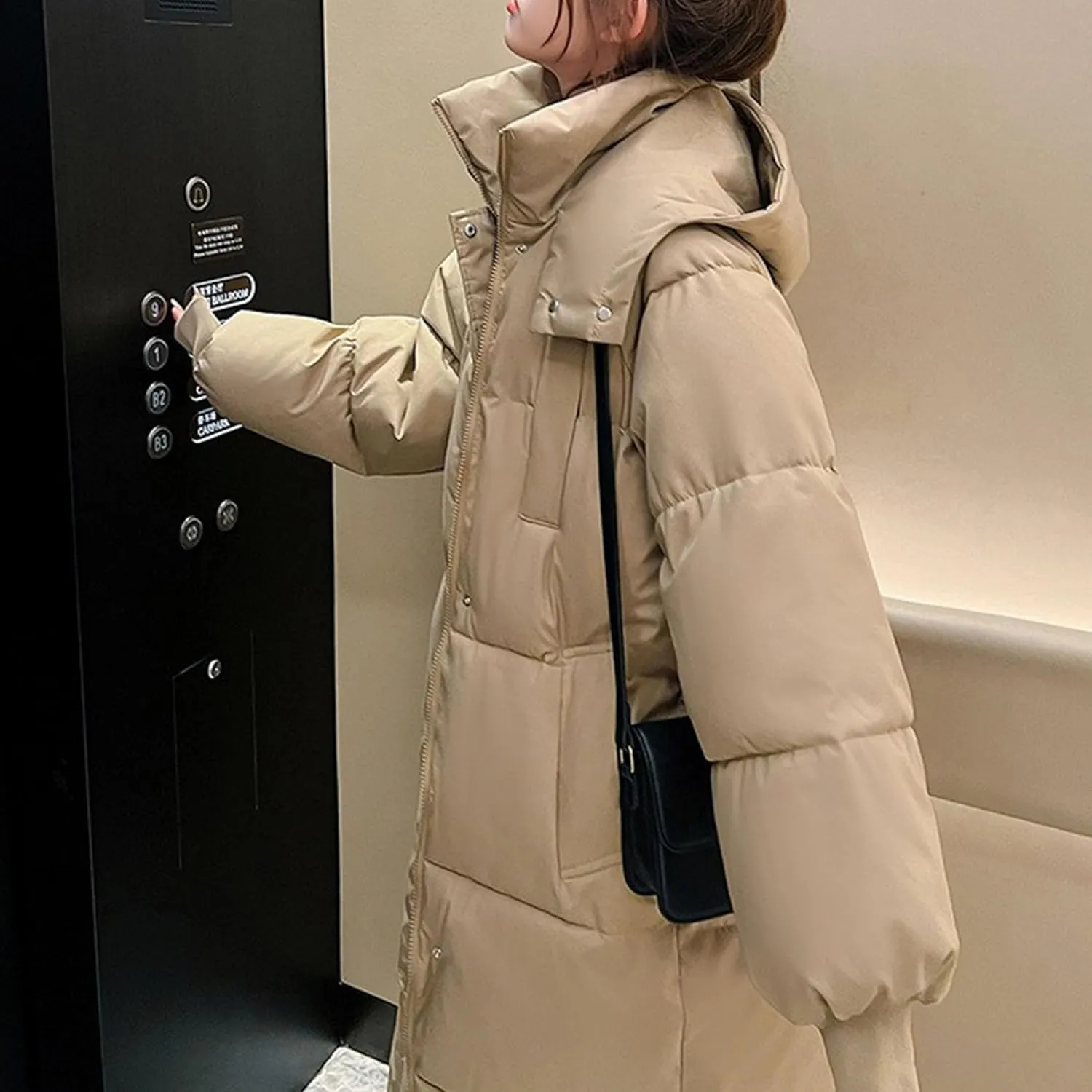 DGHM-JLMY Womens Winter Warm Maxi Puffer Jacket Comfortable Fashion Down Coat Casual Loose Hood Full Zip Parka Coats