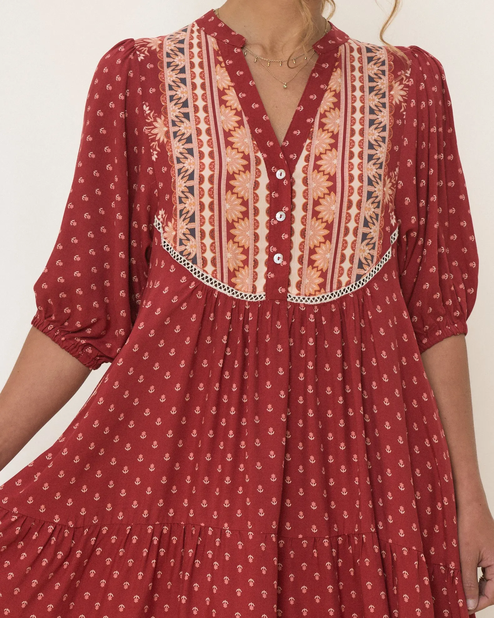 Ember Red Boho Midi Dress