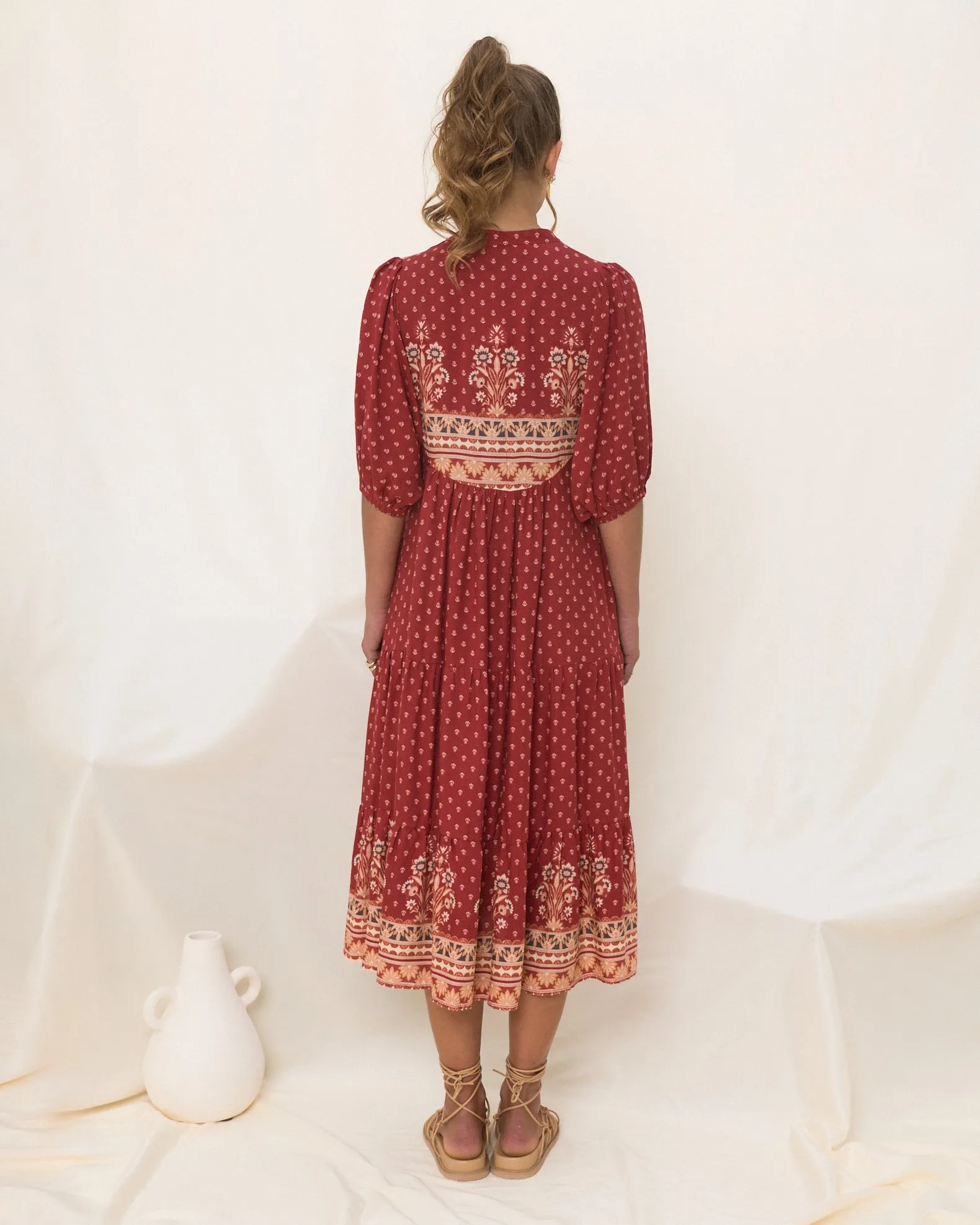 Ember Red Boho Midi Dress