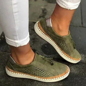Fringe Tassels Hollow Out Women Sneakers Round Toe Slide Sneakers