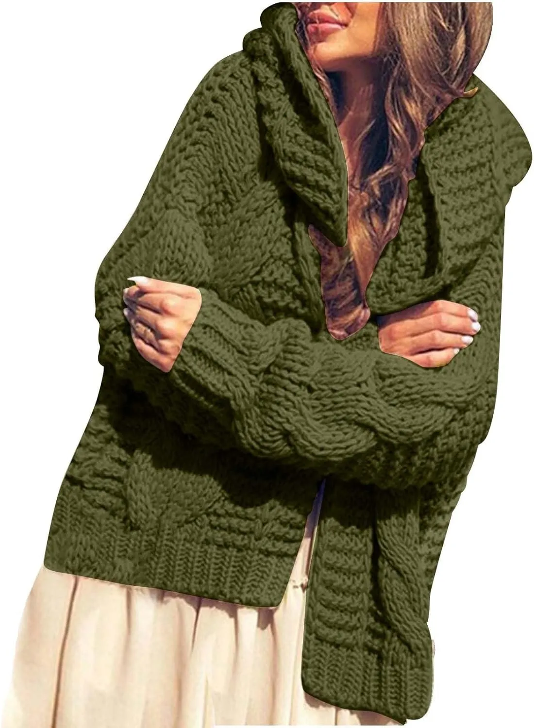 Holiday Hood Long Sleeve Sweater Ladies Cocktail Basic Hooded Regular Fit Windbreaker Women Knit Soft Solid