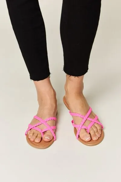 Hot Pink Crisscross PU Leather Open Toe Sandals
