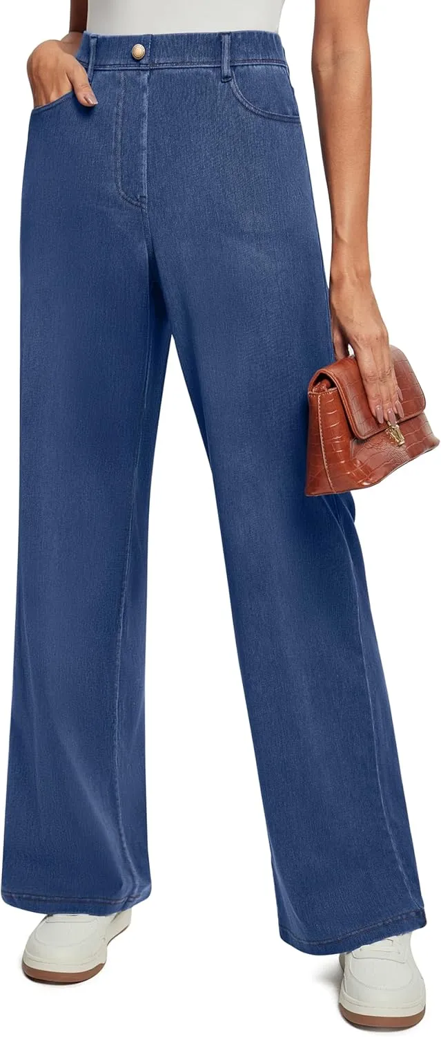 IUGA Wide Leg Jeans Woman Stretchy Pull On Baggy Jeans High Waisted Trendy Womens Jeans Straight Casual Denim Pants